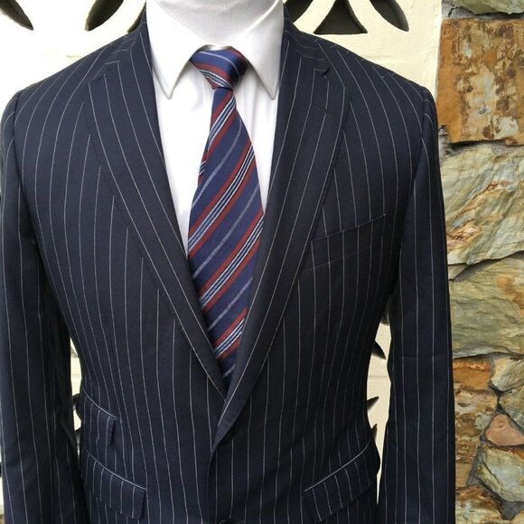 Phineas Cole Men's Sports Coat Navy Blue Striped Wool Cashmere Size 40 L Long - Picture 3 of 9